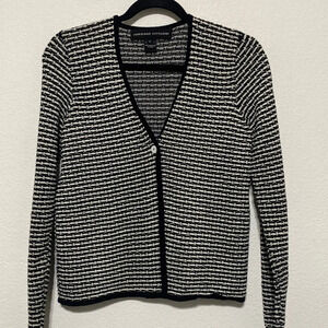 Adrienne Vittadini Cotton Woven Office Siren Black White Cardigan Size Small